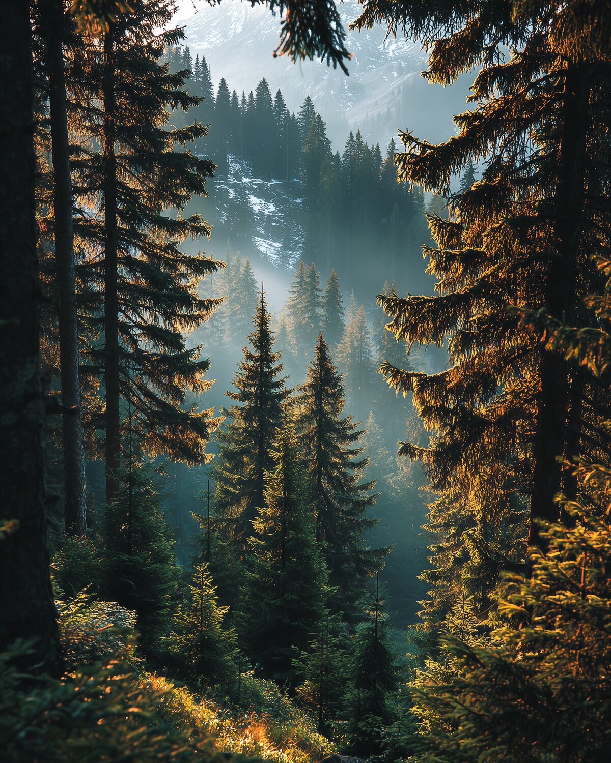 Sunlit alpine forest canopy — EverRealty Novation partnership